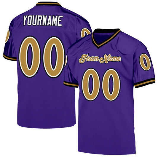 Custom Purple Old Gold-Black Mesh Authentic Throwback Football Jersey Limited