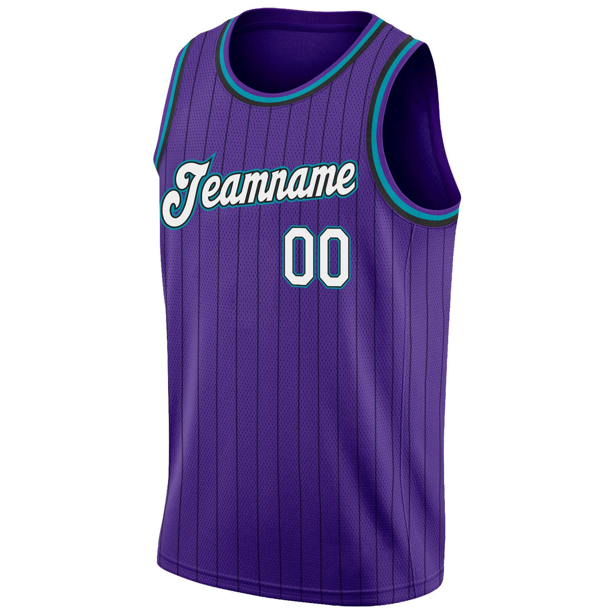 Custom Purple Black Pinstripe White-Teal Authentic Basketball Jersey Limited