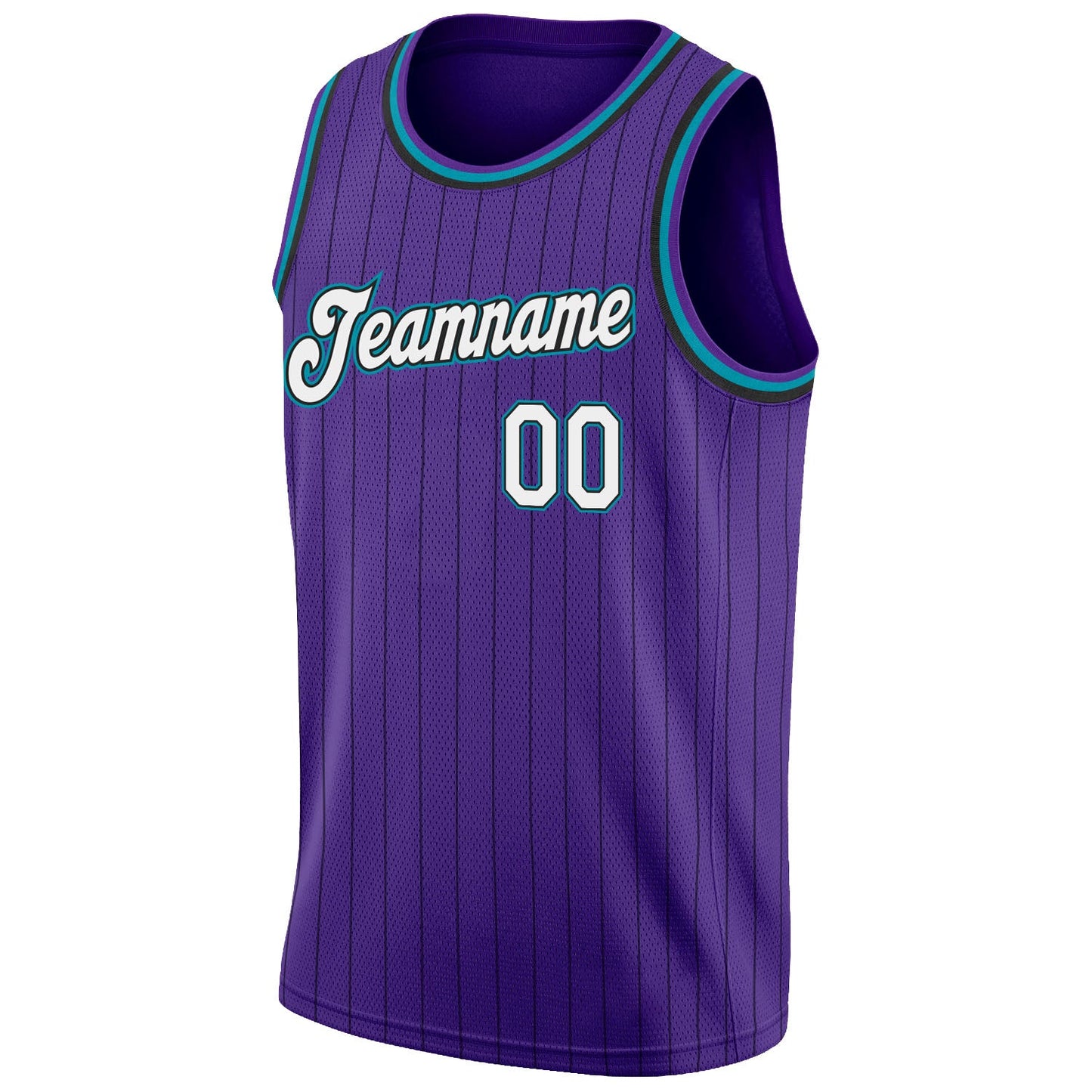 Custom Purple Black Pinstripe White-Teal Authentic Basketball Jersey Limited