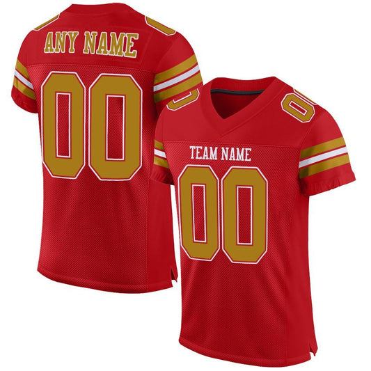 Custom Red Old Gold-White Mesh Authentic Football Jersey Limited