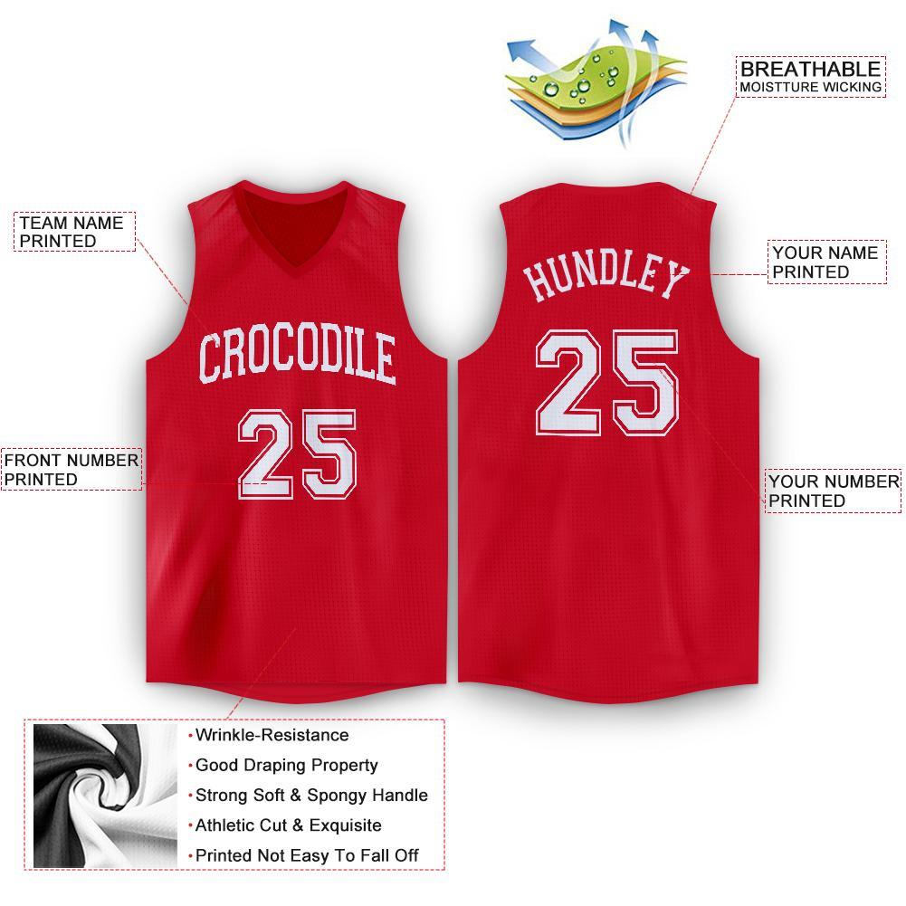 Custom Red White V-Neck Basketball Jersey Limited