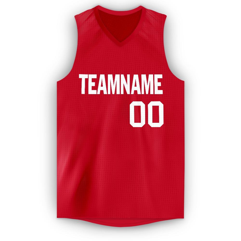 Custom Red White V-Neck Basketball Jersey Limited