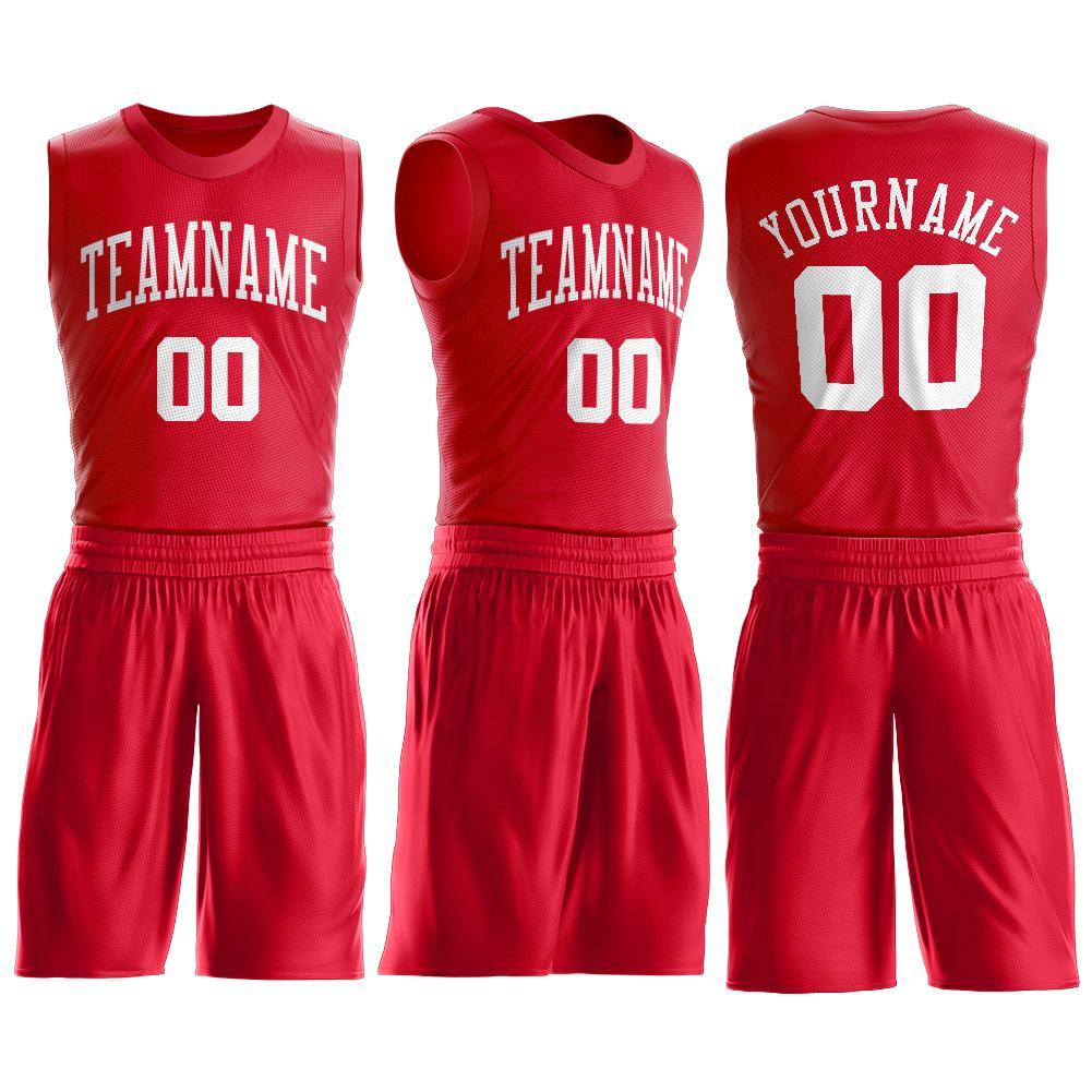 Custom Red White Round Neck Suit Basketball Jersey Limited