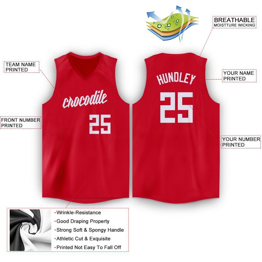 Custom Red White V-Neck Basketball Jersey Limited
