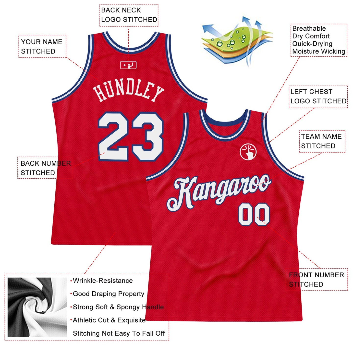 Custom Red White-Royal Authentic Throwback Basketball Jersey Limited