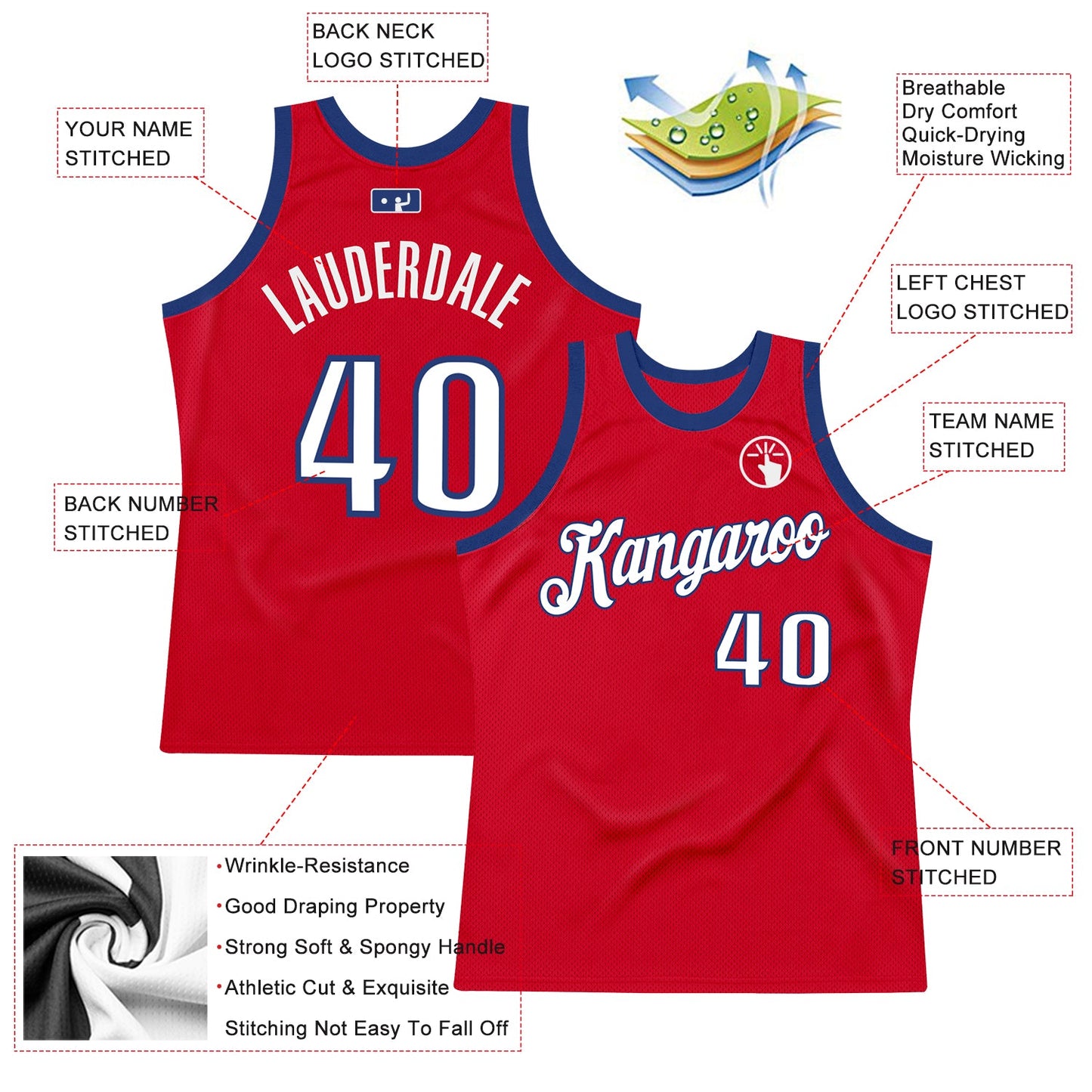 Custom Red White-Royal Authentic Throwback Basketball Jersey Limited