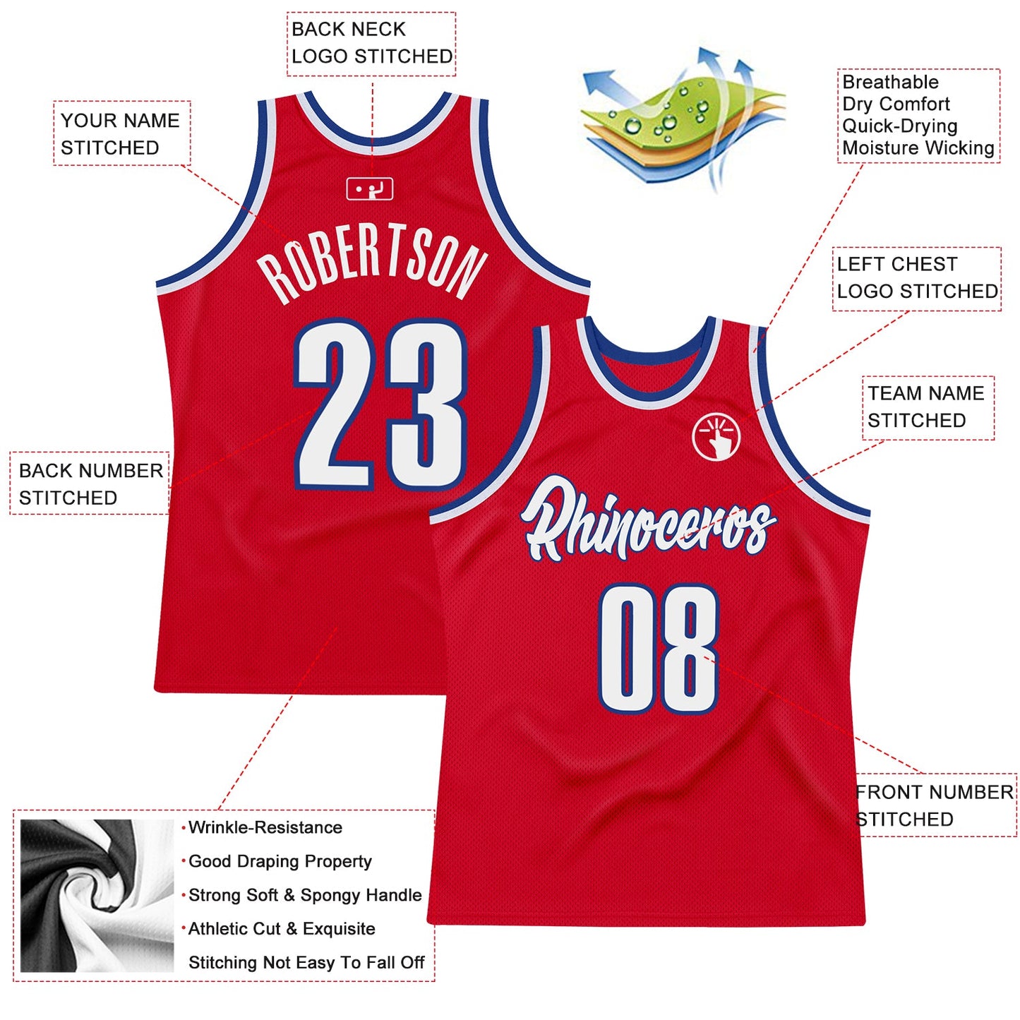 Custom Red White-Royal Authentic Throwback Basketball Jersey Limited