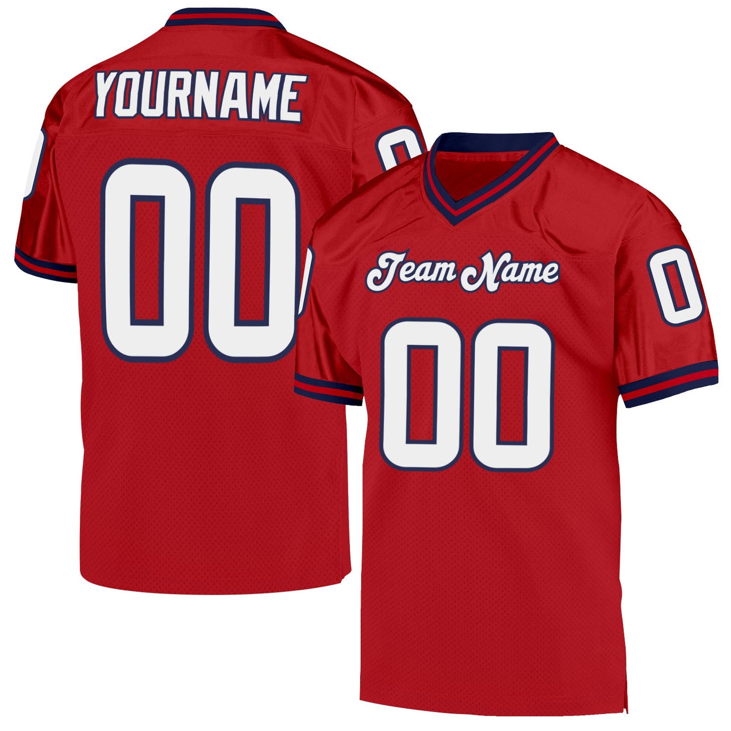 Custom Red White-Navy Mesh Authentic Throwback Football Jersey Limited
