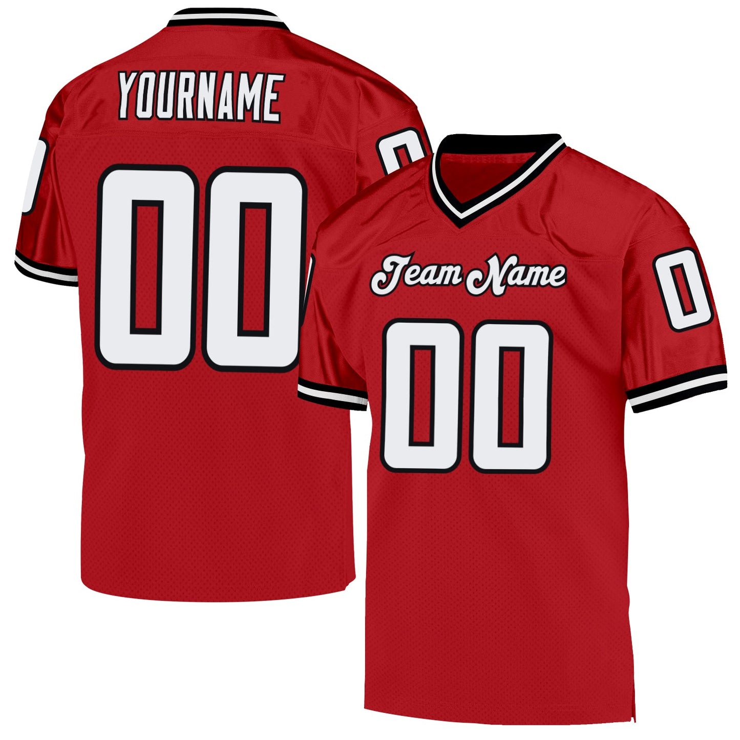 Custom Red White-Black Mesh Authentic Throwback Football Jersey Limited