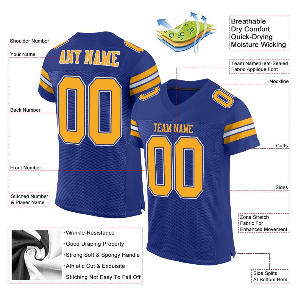 Custom Royal Gold-White Mesh Authentic Football Jersey Limited