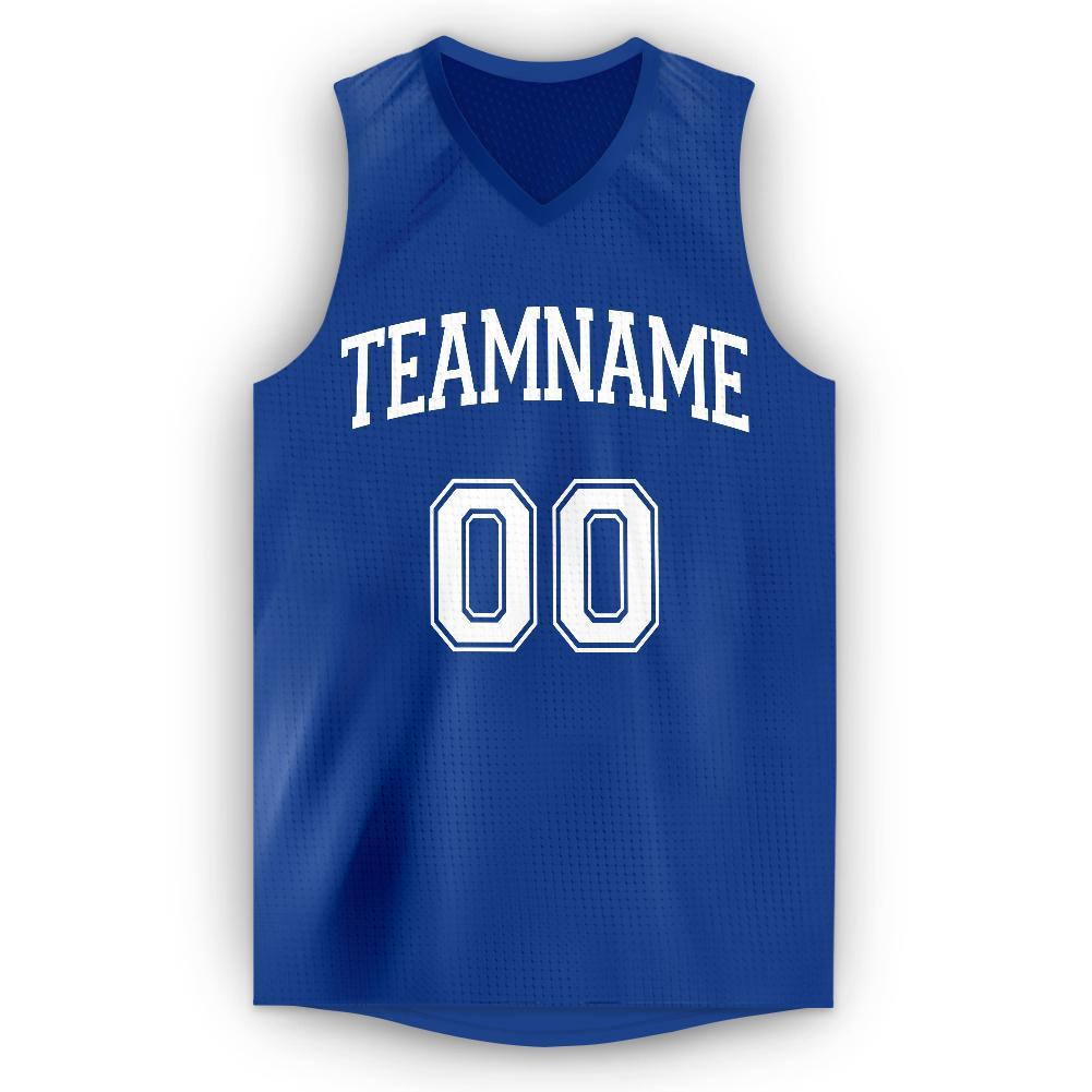 Custom Royal White V-Neck Basketball Jersey Limited