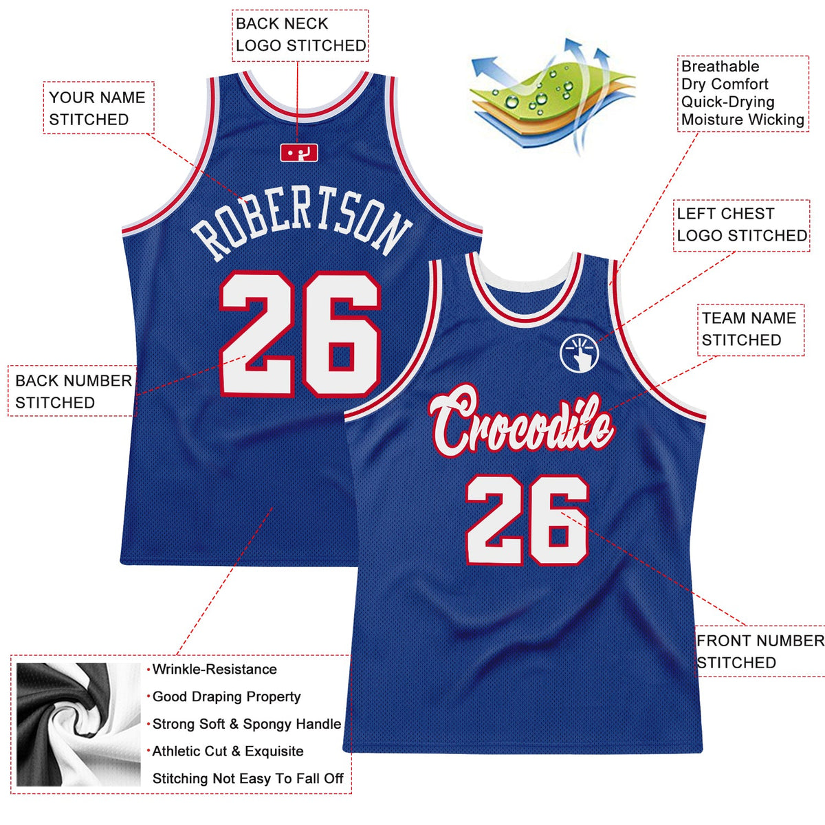 Custom Royal White-Red Authentic Throwback Basketball Jersey Limited
