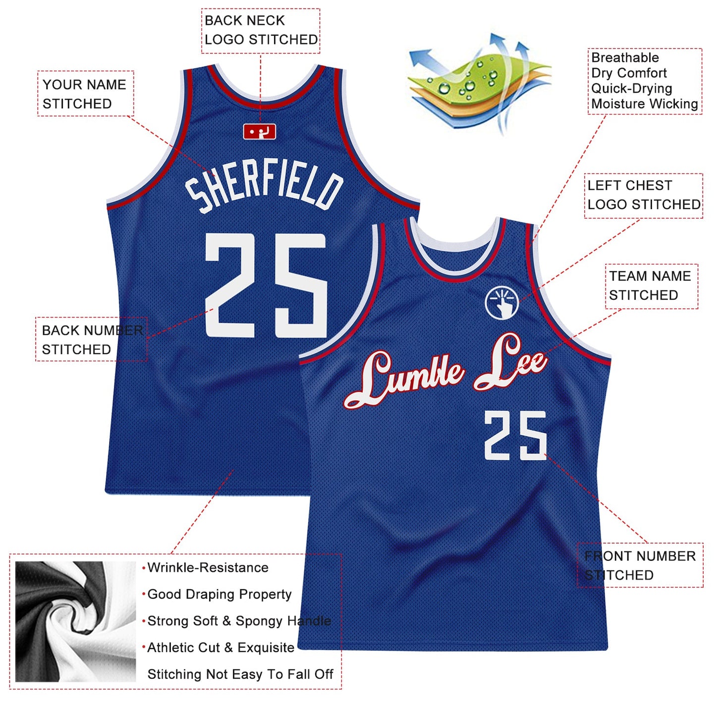 Custom Royal White-Red Authentic Throwback Basketball Jersey Limited