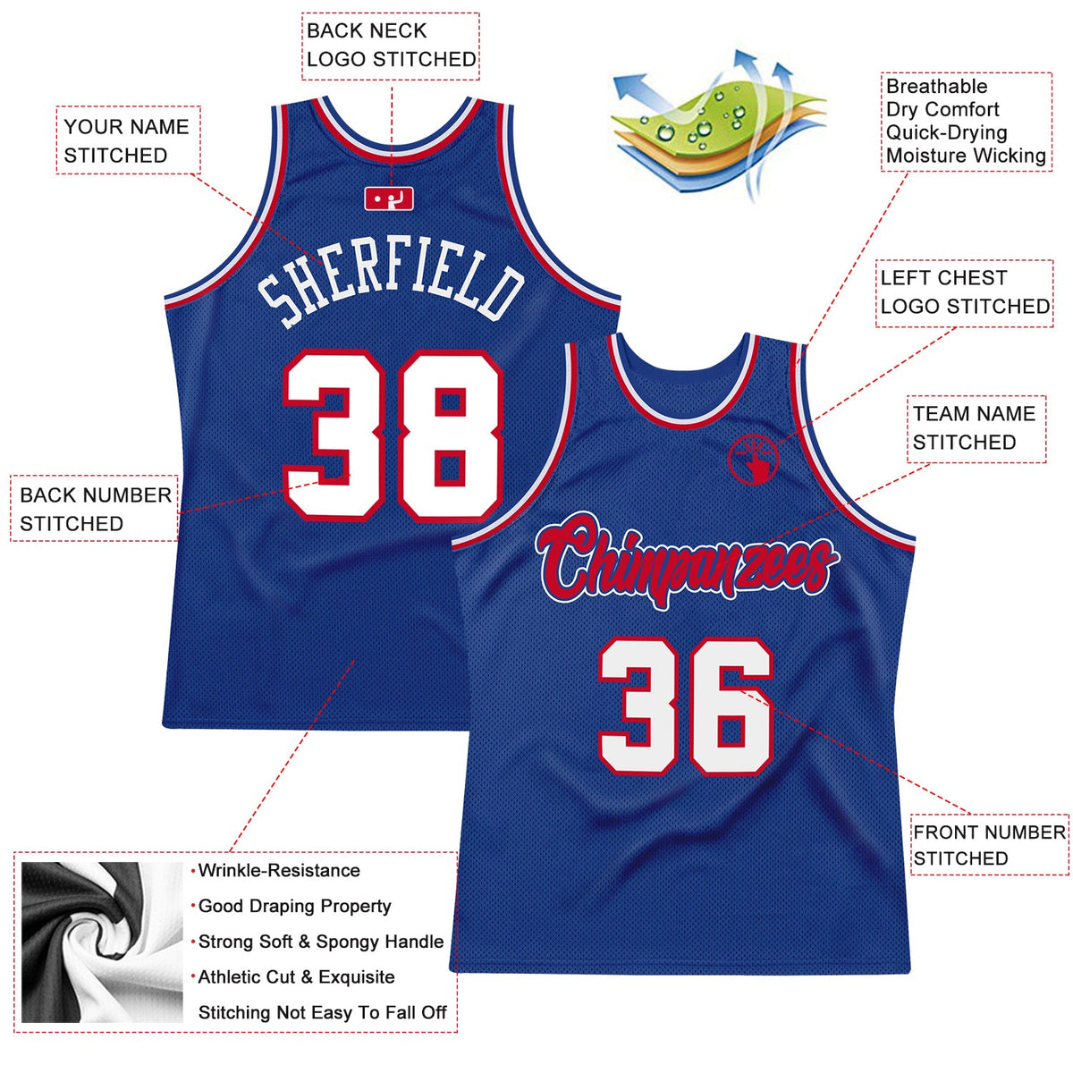 Custom Royal White-Red Authentic Throwback Basketball Jersey Limited