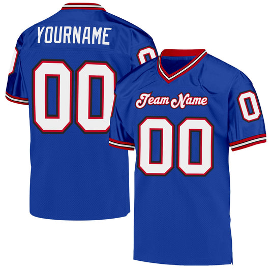 Custom Royal White-Red Mesh Authentic Throwback Football Jersey Limited