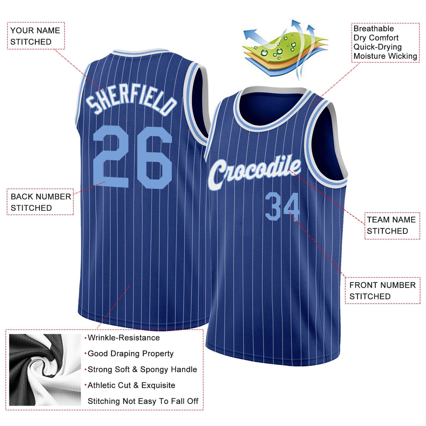 Custom Royal White Pinstripe Light Blue-White Authentic Basketball Jersey Limited