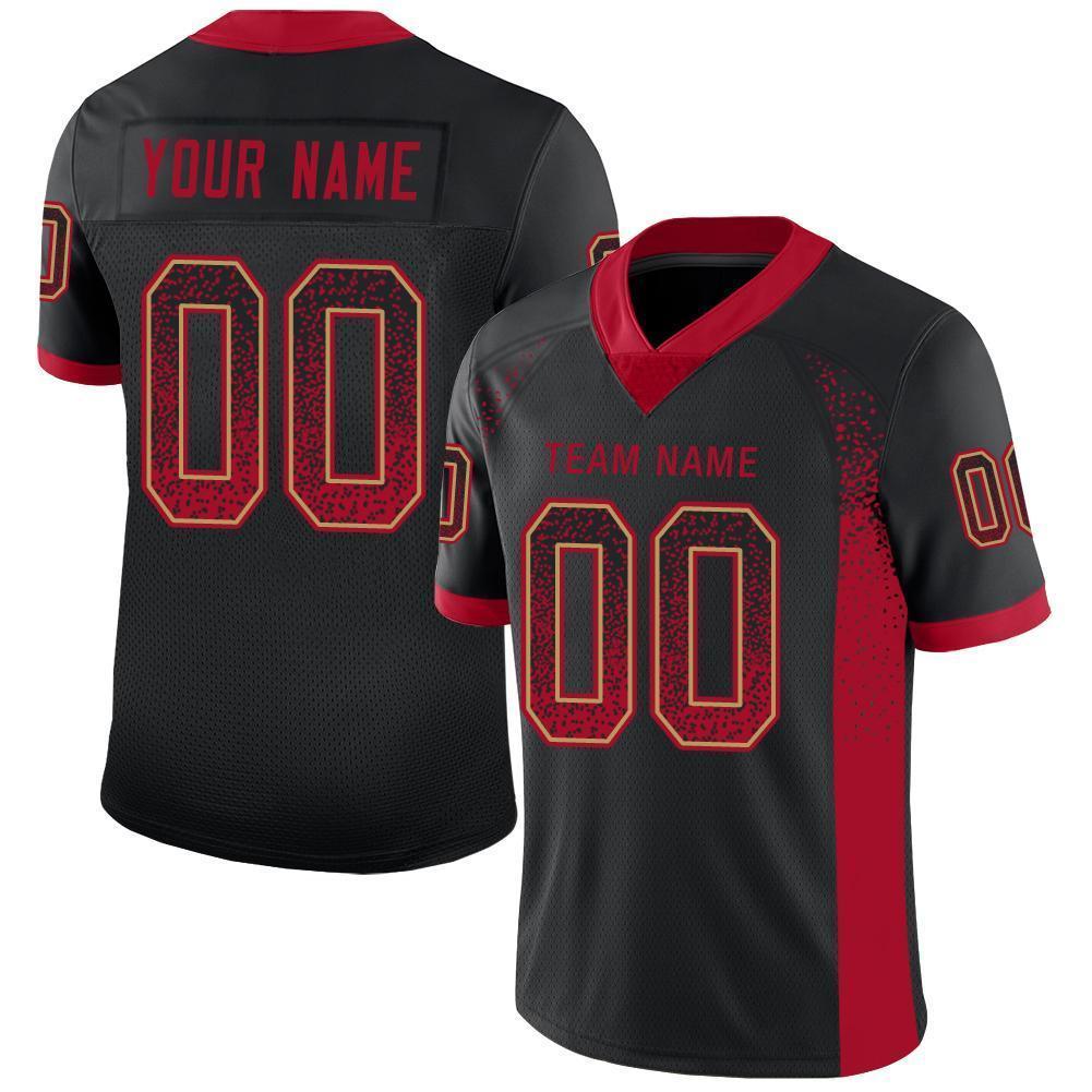 Custom Black Red-Old Gold Mesh Drift Fashion Football Jersey Limited