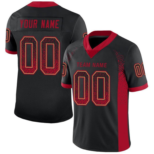 Custom Black Red-Old Gold Mesh Drift Fashion Football Jersey Limited