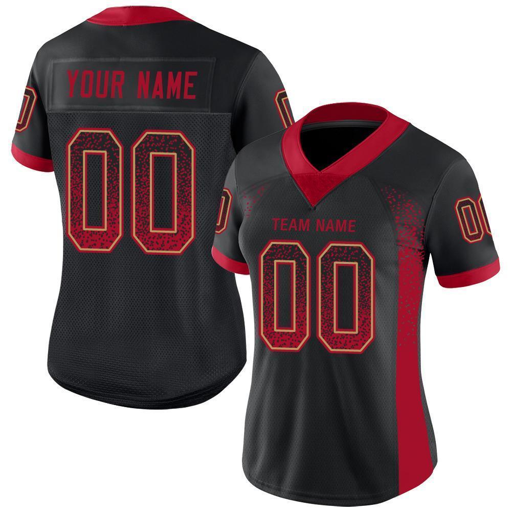 Custom Black Red-Old Gold Mesh Drift Fashion Football Jersey Limited