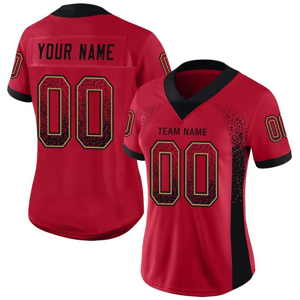 Custom Red Black-Old Gold Mesh Drift Fashion Football Jersey Limited