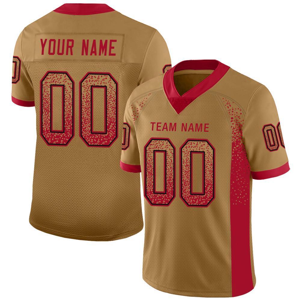 Custom Old Gold Red-Black Mesh Drift Fashion Football Jersey Limited
