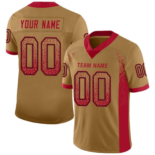 Custom Old Gold Red-Black Mesh Drift Fashion Football Jersey Limited