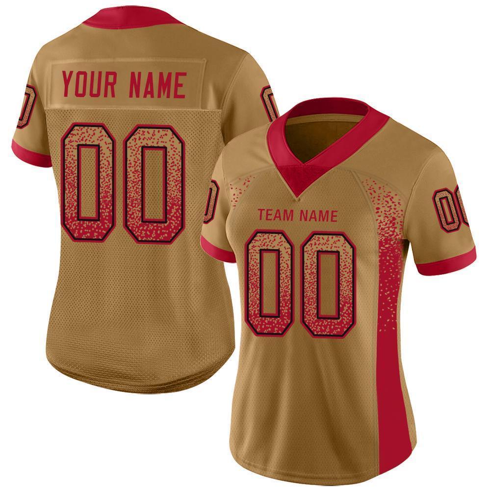 Custom Old Gold Red-Black Mesh Drift Fashion Football Jersey Limited