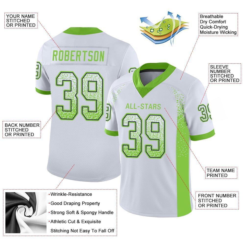 Custom White Neon Green-Navy Mesh Drift Fashion Football Jersey Limited