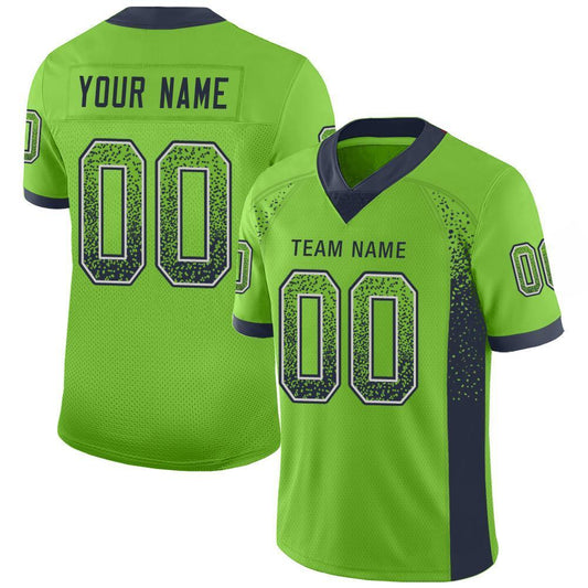 Custom Neon Green Navy-Gray Mesh Drift Fashion Football Jersey Limited