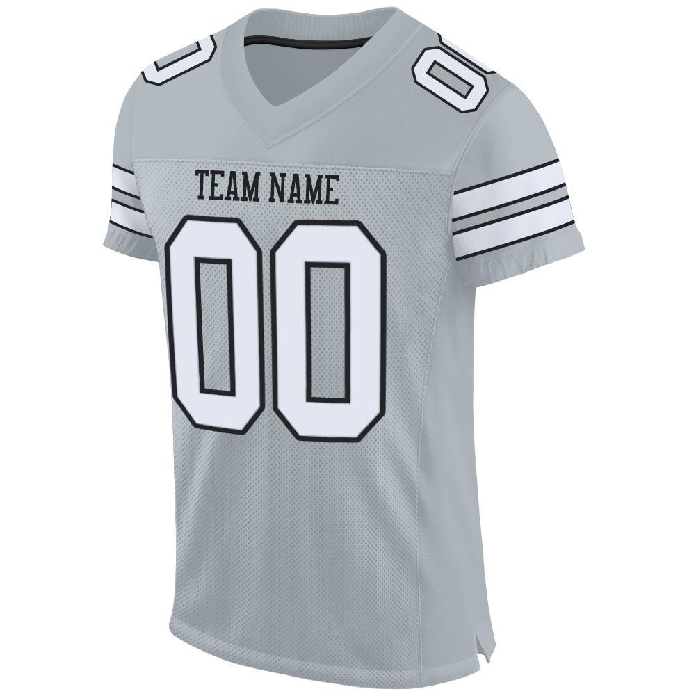 Custom Silver White-Black Mesh Authentic Football Jersey Limited