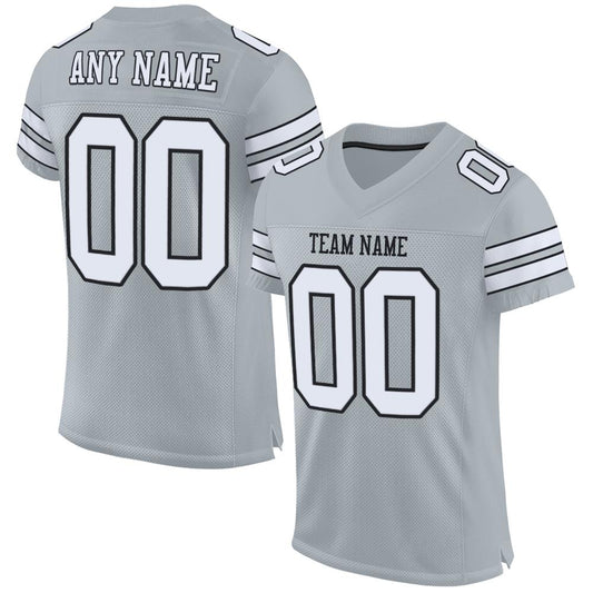 Custom Silver White-Black Mesh Authentic Football Jersey Limited