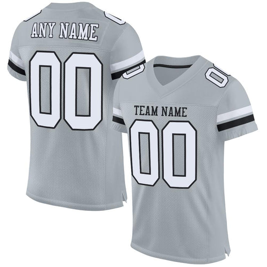 Custom Silver White-Black Mesh Authentic Football Jersey Limited