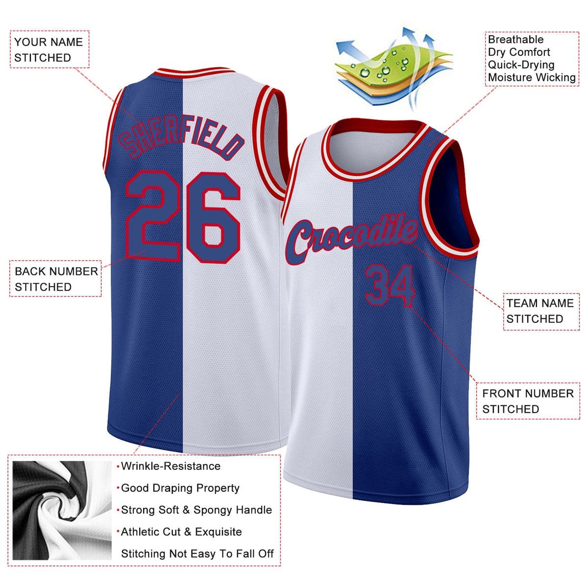 Custom White Royal-Red Authentic Split Fashion Basketball Jersey Limited