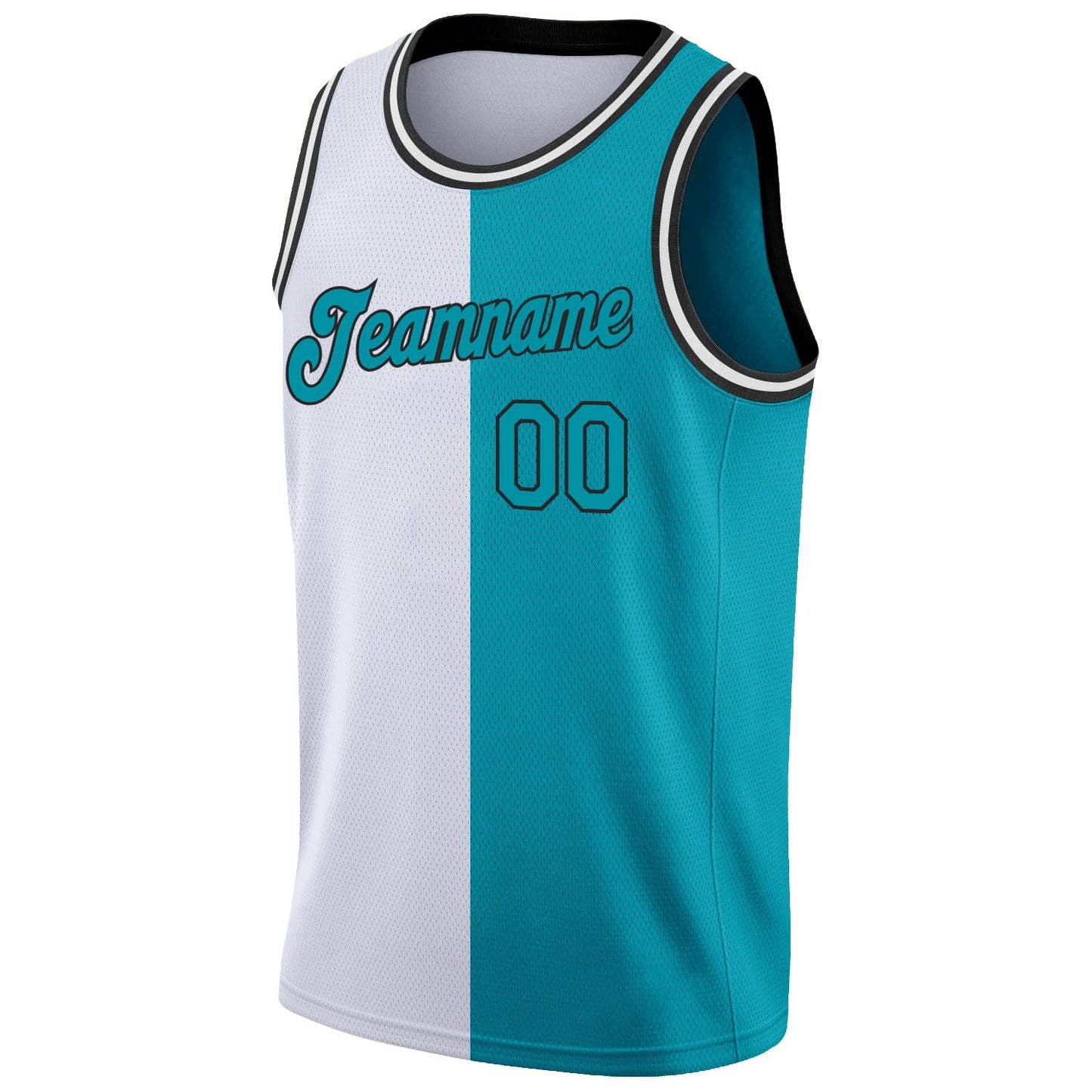 Custom White Teal-Black Authentic Split Fashion Basketball Jersey Limited