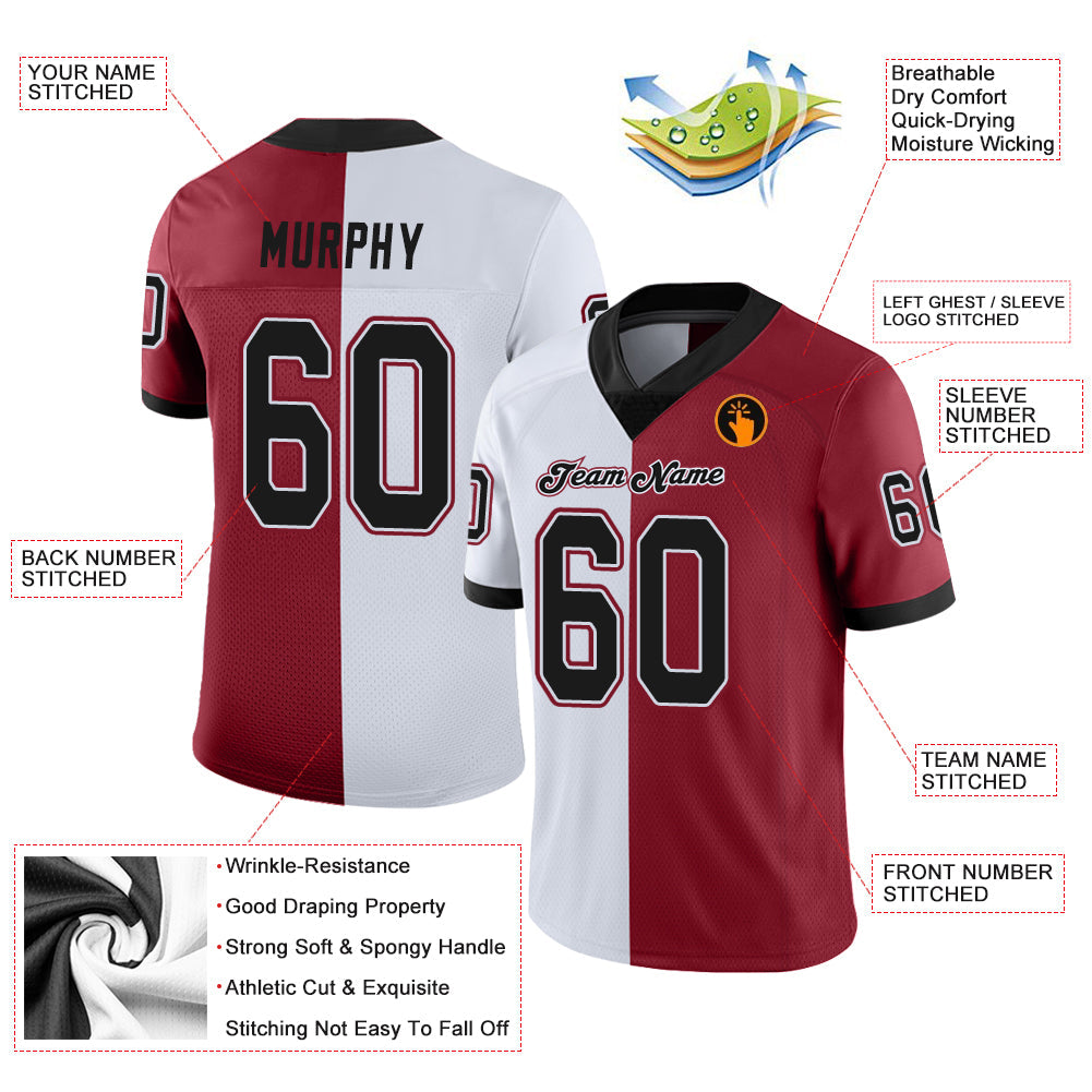 Custom Cardinal Black-White Mesh Split Fashion Football Jersey Limited