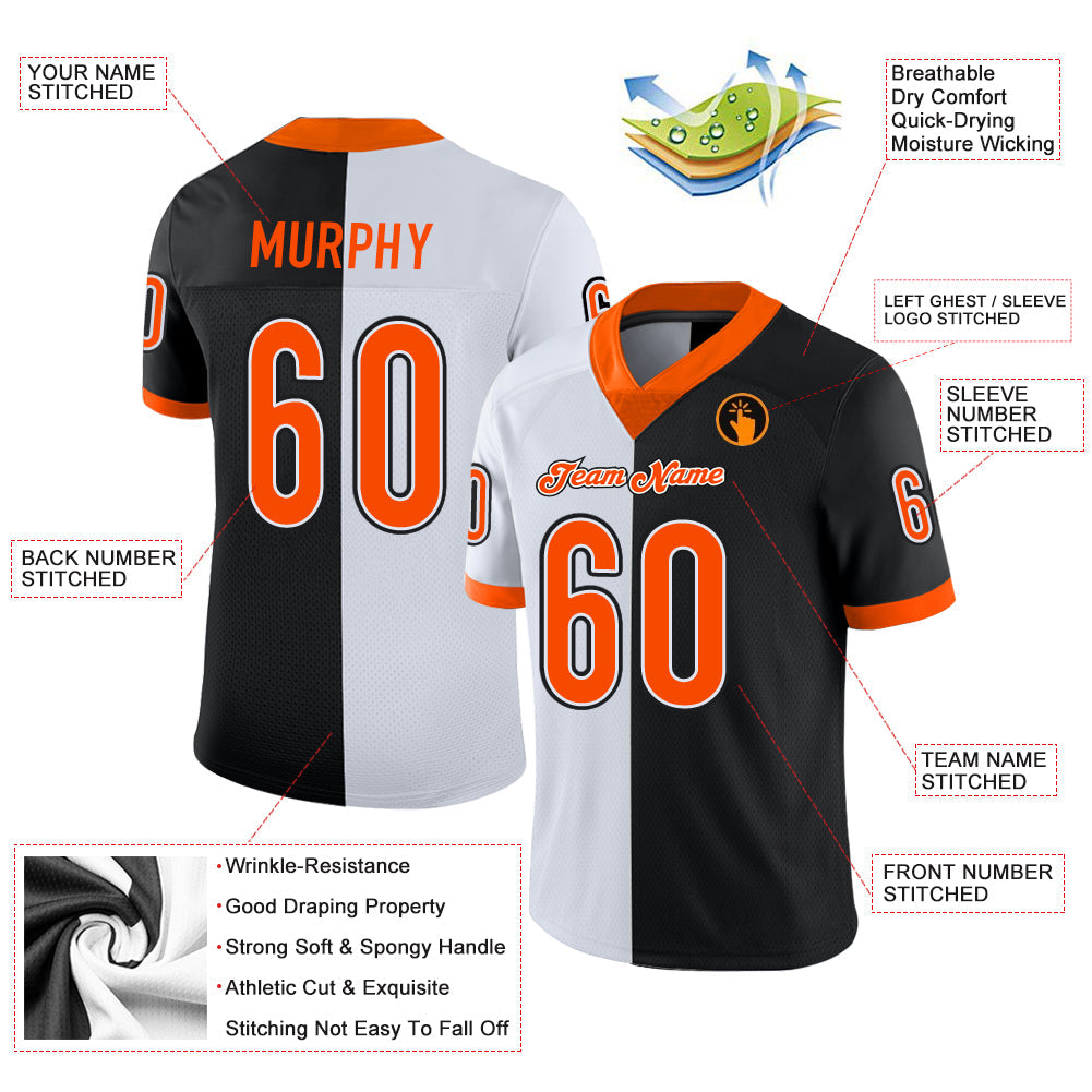 Custom Black Orange-White Mesh Split Fashion Football Jersey Limited