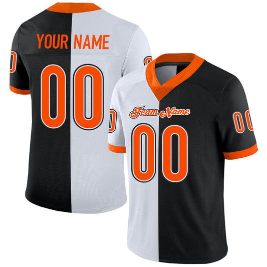 Custom Black Orange-White Mesh Split Fashion Football Jersey Limited