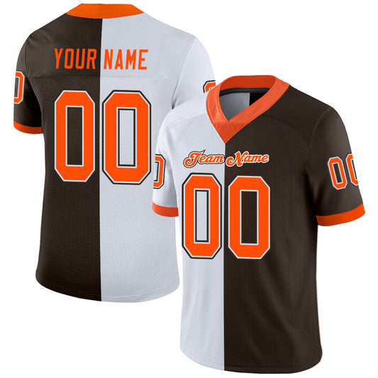 Custom Brown Orange-White Mesh Split Fashion Football Jersey Limited