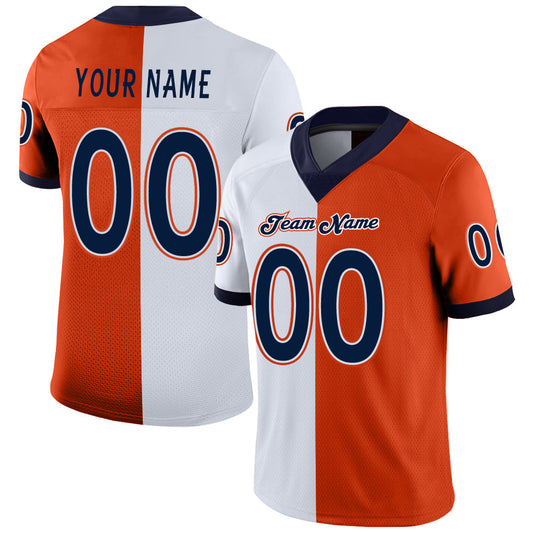 Custom Orange Navy-White Mesh Split Fashion Football Jersey Limited