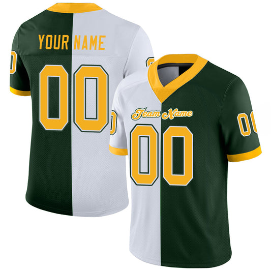 Custom Green Gold-White Mesh Split Fashion Football Jersey Limited