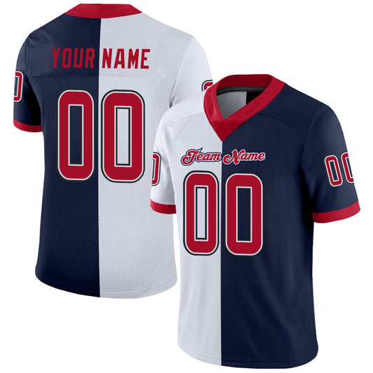 Custom Navy Red-White Mesh Split Fashion Football Jersey Limited