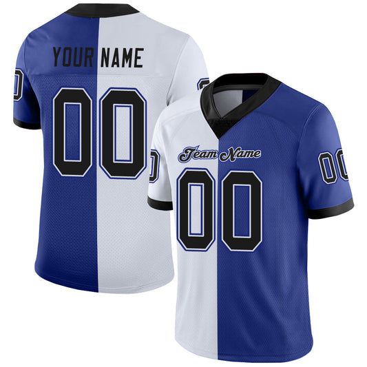 Custom Royal Black-White Mesh Split Fashion Football Jersey Limited