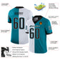 Custom Teal Black-White Mesh Split Fashion Football Jersey Limited