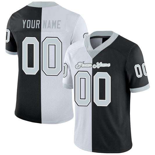 Custom Black Silver-White Mesh Split Fashion Football Jersey Limited