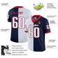 Custom Navy White-Scarlet Mesh Split Fashion Football Jersey Limited