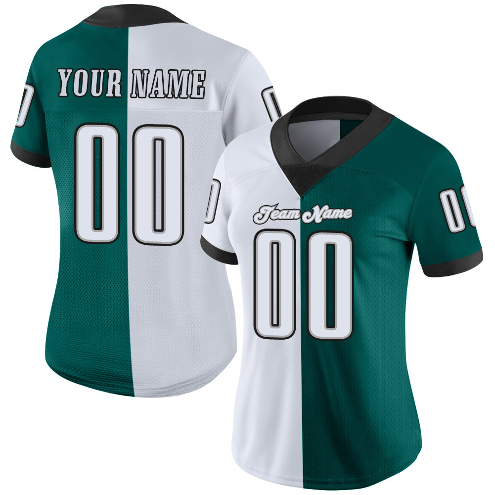 Custom Midnight Green White-Black Mesh Split Fashion Football Jersey Limited