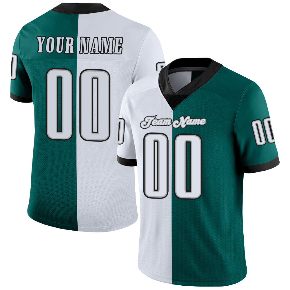 Custom Midnight Green White-Black Mesh Split Fashion Football Jersey Limited
