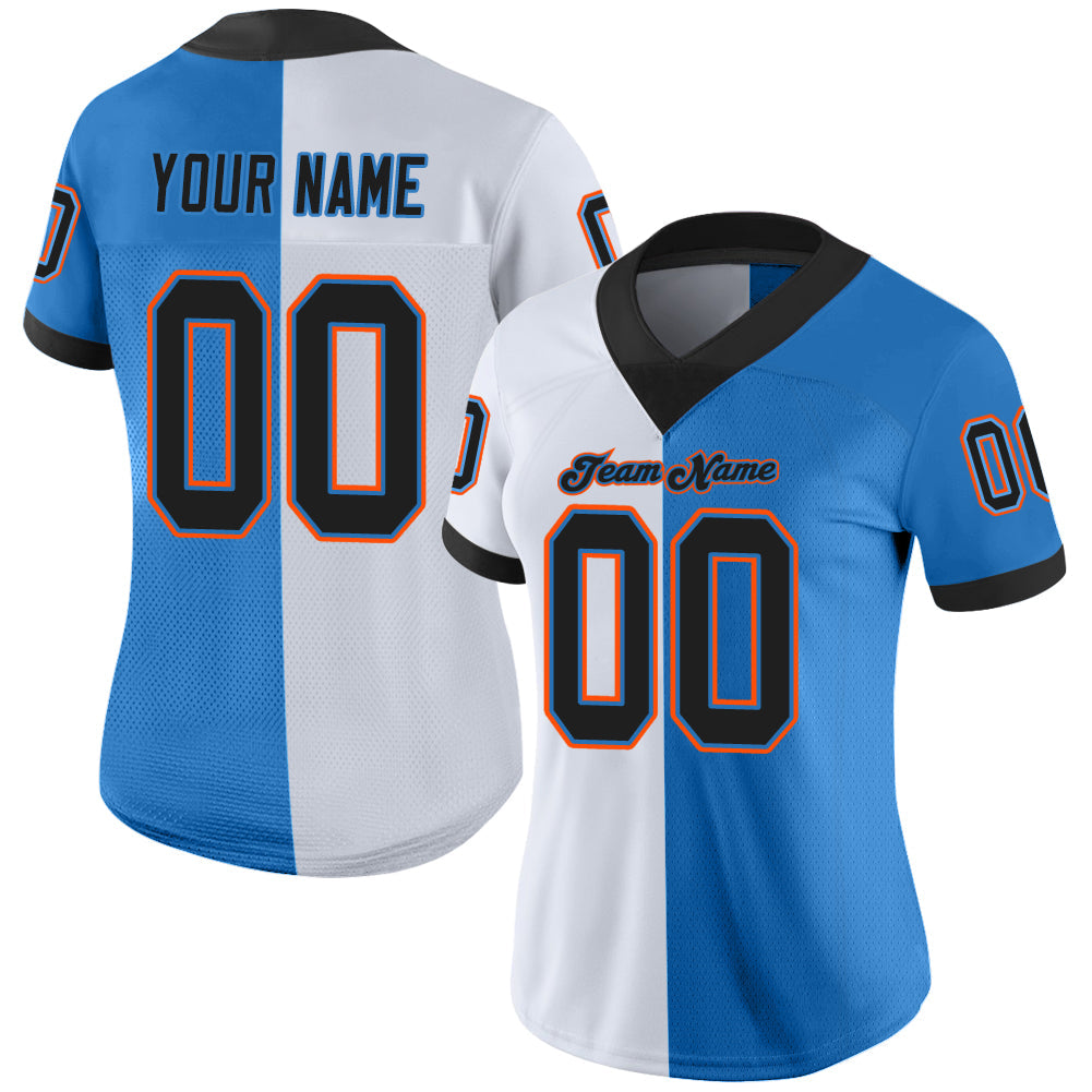 Custom Powder Blue Black-White Mesh Split Fashion Football Jersey Limited