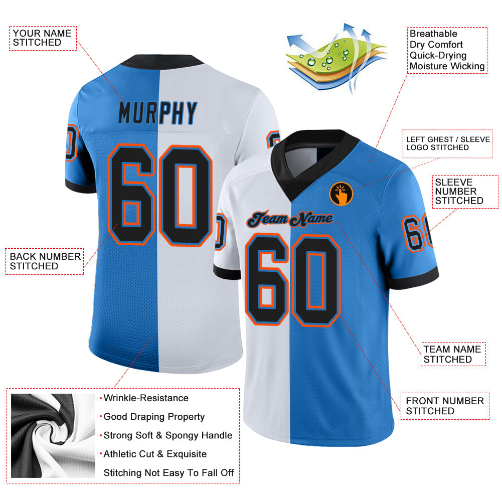 Custom Powder Blue Black-White Mesh Split Fashion Football Jersey Limited