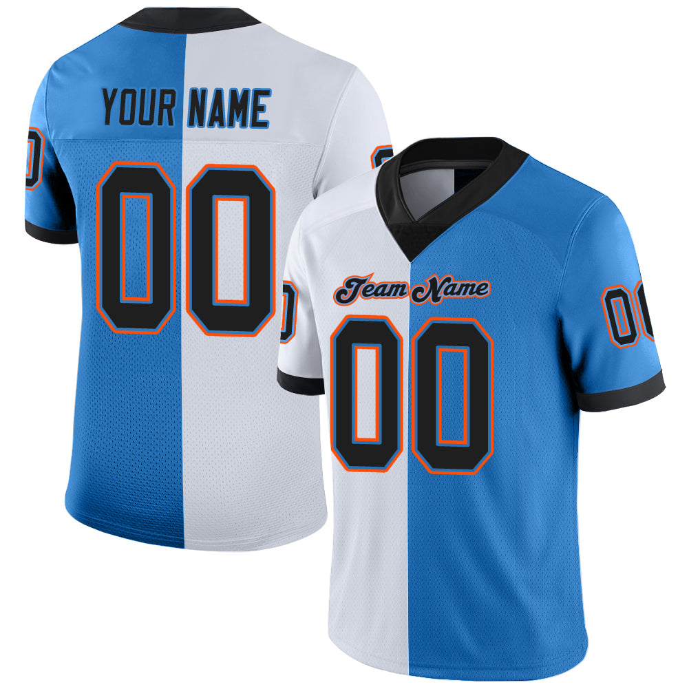Custom Powder Blue Black-White Mesh Split Fashion Football Jersey Limited